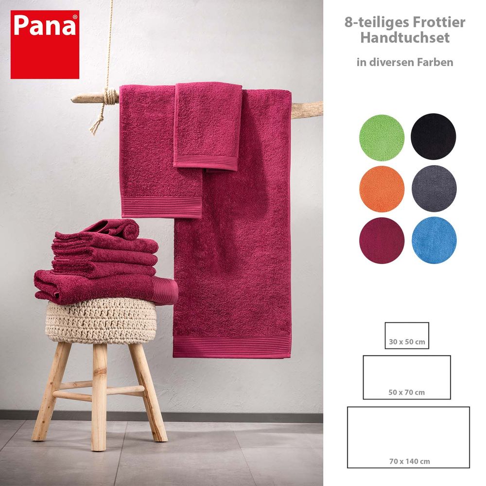 PANA® 8-tlg. Frottier Handtuch-Set • Gäste-, Hand- und Duschtuch • versch. Farben