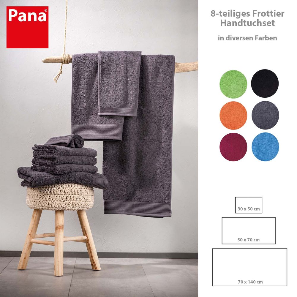 PANA® 8-tlg. Frottier Handtuch-Set • Gäste-, Hand- und Duschtuch • versch. Farben