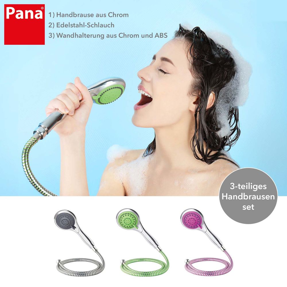 PANA® 3-tlg. Handbrause-Set mit Schlauch,Wandhalterung und Duschkopf • 5 Stahlfunktionen