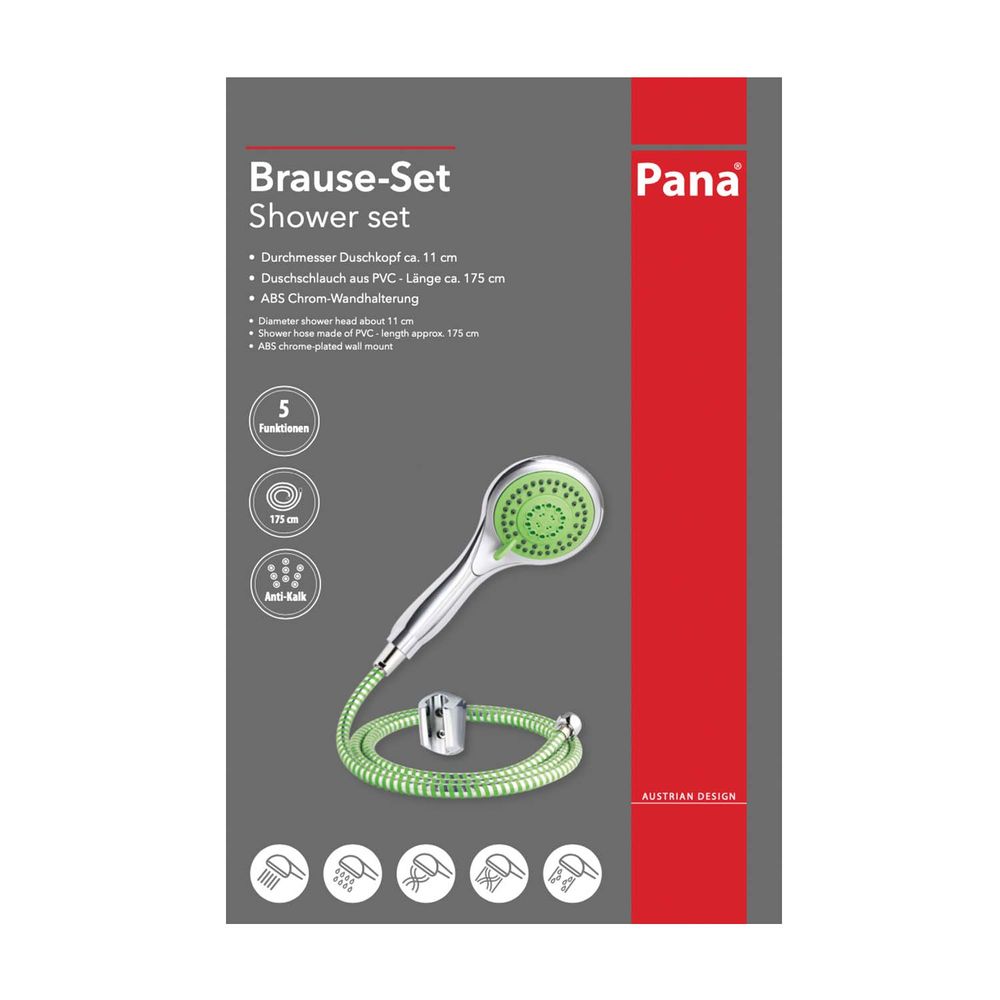 PANA® 3-tlg. Handbrause-Set mit Schlauch,Wandhalterung und Duschkopf • 5 Stahlfunktionen