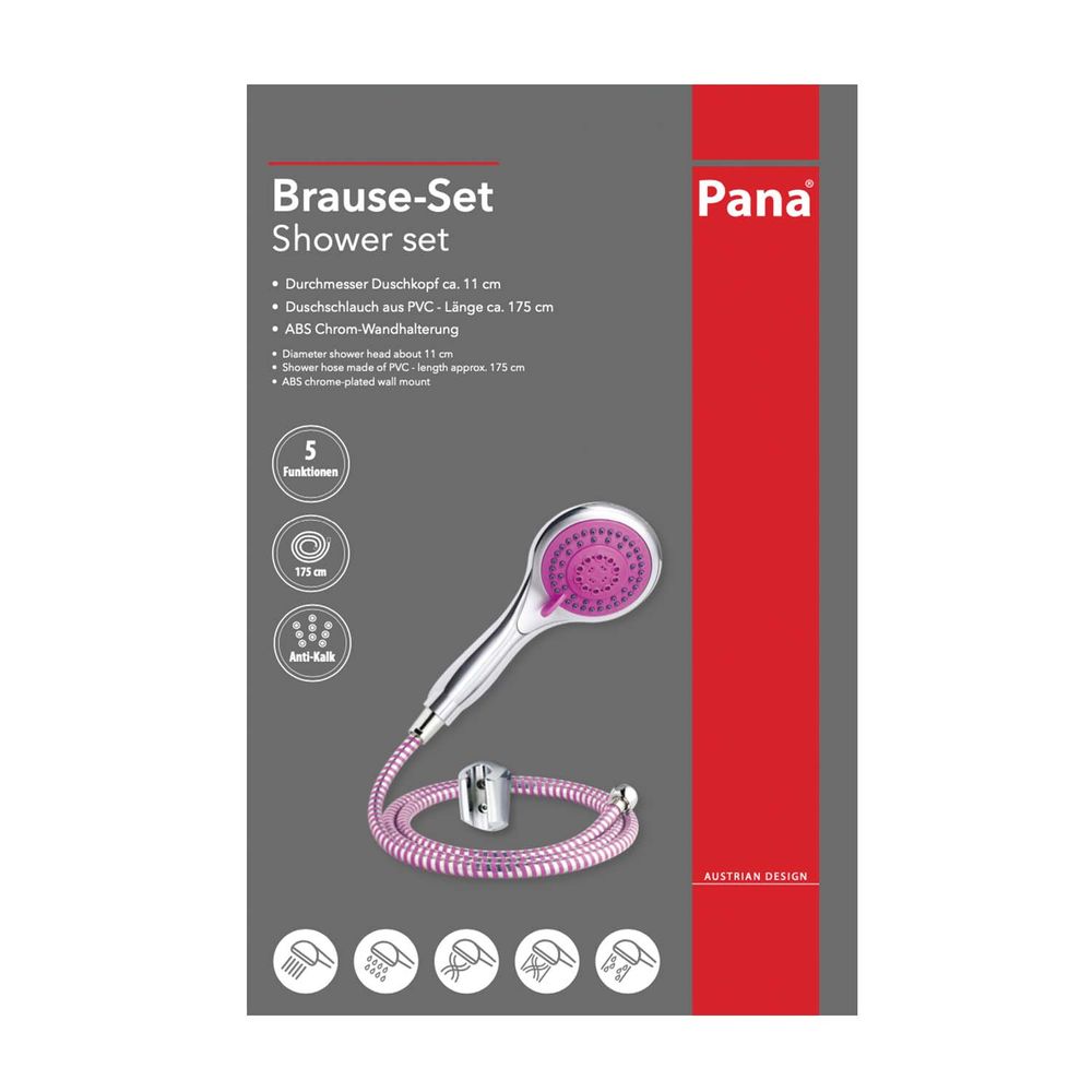 PANA® 3-tlg. Handbrause-Set mit Schlauch,Wandhalterung und Duschkopf • 5 Stahlfunktionen