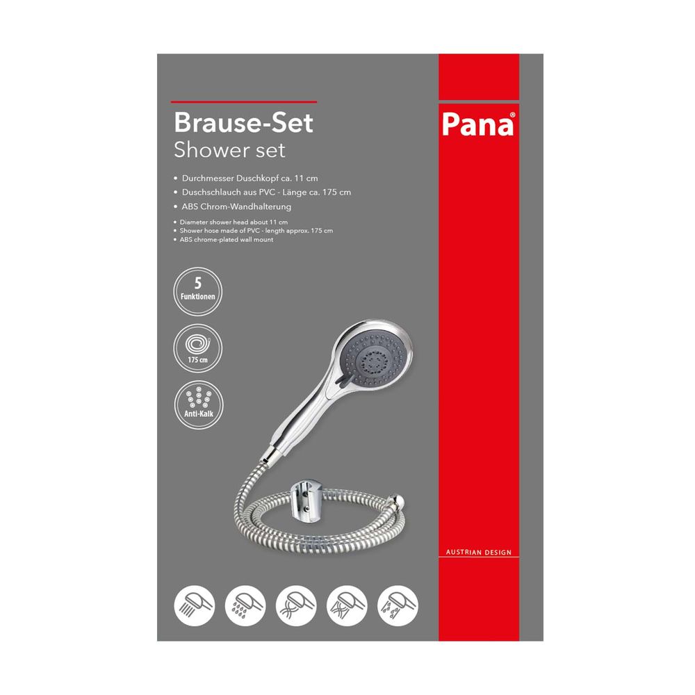 PANA® 3-tlg. Handbrause-Set mit Schlauch,Wandhalterung und Duschkopf • 5 Stahlfunktionen