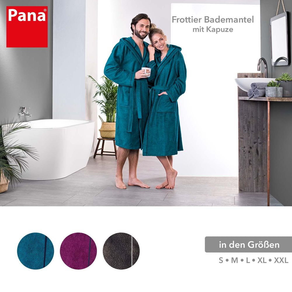 PANA® Frottier Unisex Baumwolle Bademantel mit Kapuze • versch. Farben & Größen