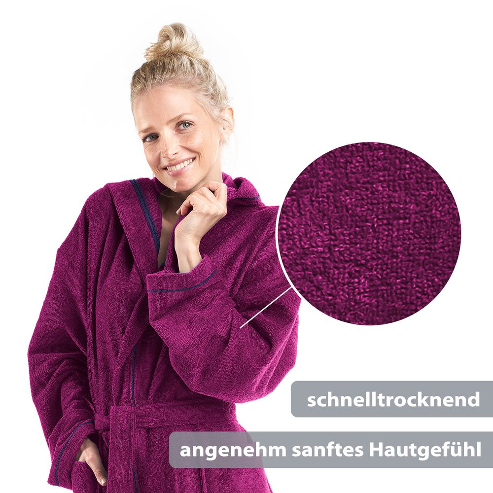 PANA® Frottier Unisex Baumwolle Bademantel mit Kapuze • versch. Farben & Größen