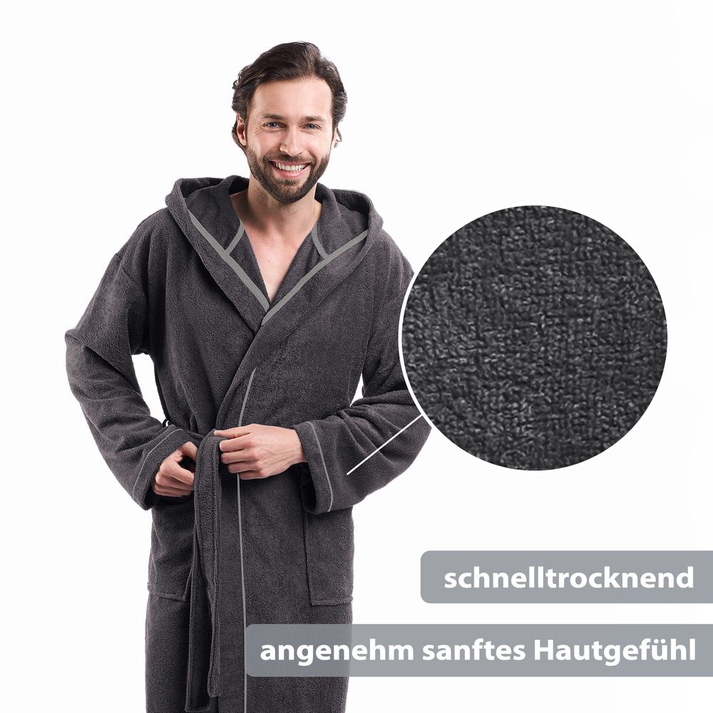 PANA® Frottier Unisex Baumwolle Bademantel mit Kapuze • versch. Farben & Größen