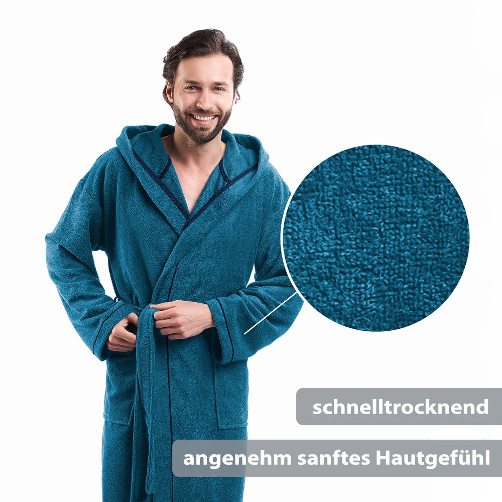 PANA® Frottier Unisex Baumwolle Bademantel mit Kapuze • versch. Farben & Größen