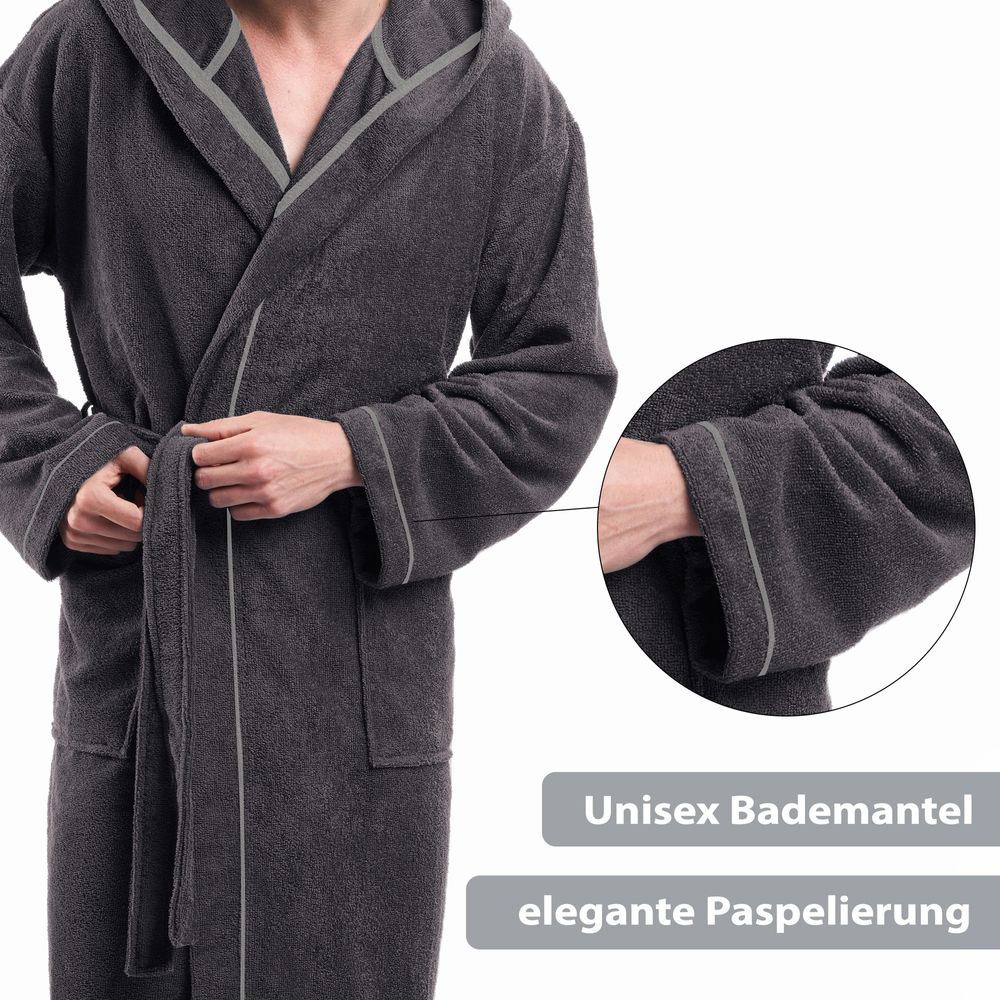PANA® Frottier Unisex Baumwolle Bademantel mit Kapuze • versch. Farben & Größen