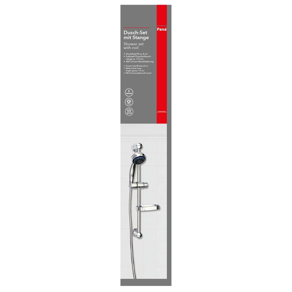 PANA® Dusch-Set mit Stange, Duschkopf, Befestigungsschlauch und Seifenschale