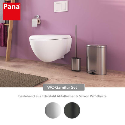 PANA® 2-tlg. WC Garnitur Set • Abfalleimer und Edelstahl Toilettenbürste mit Silikonkopf  • versch. Farben