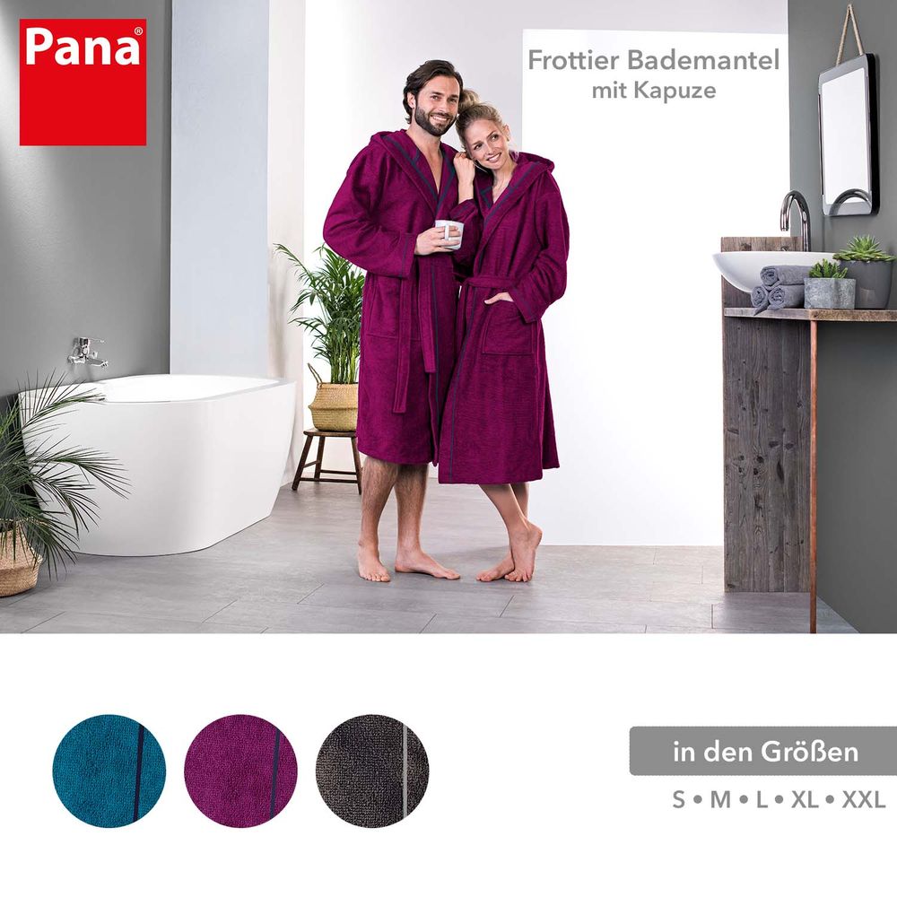 PANA® Frottier Unisex Baumwolle Bademantel mit Kapuze • versch. Farben & Größen